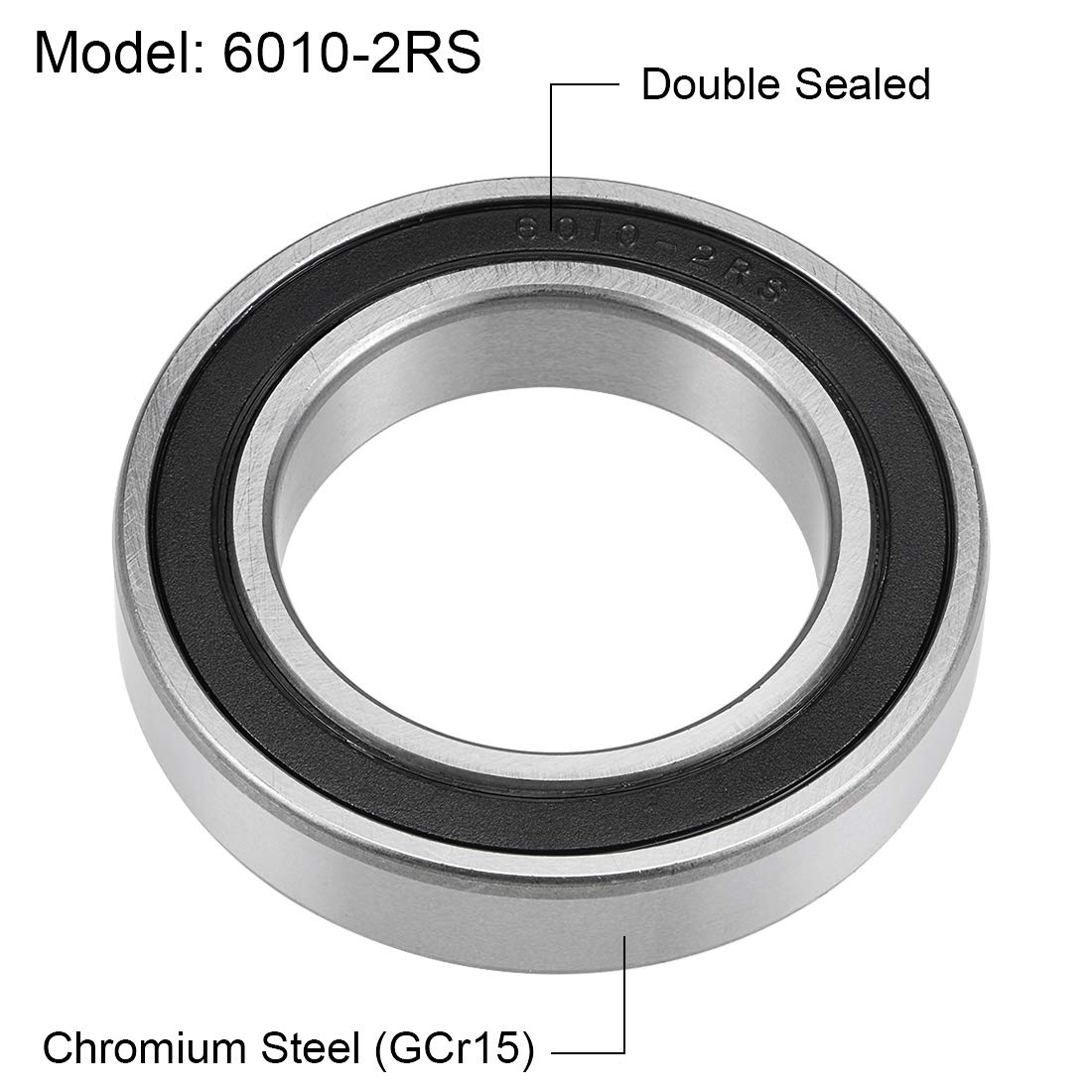 uxcell 6010-2RS Deep Groove Ball Bearings 50mm x 80mm x 16mm Double Sealed Chrome Steel P6(ABEC3)