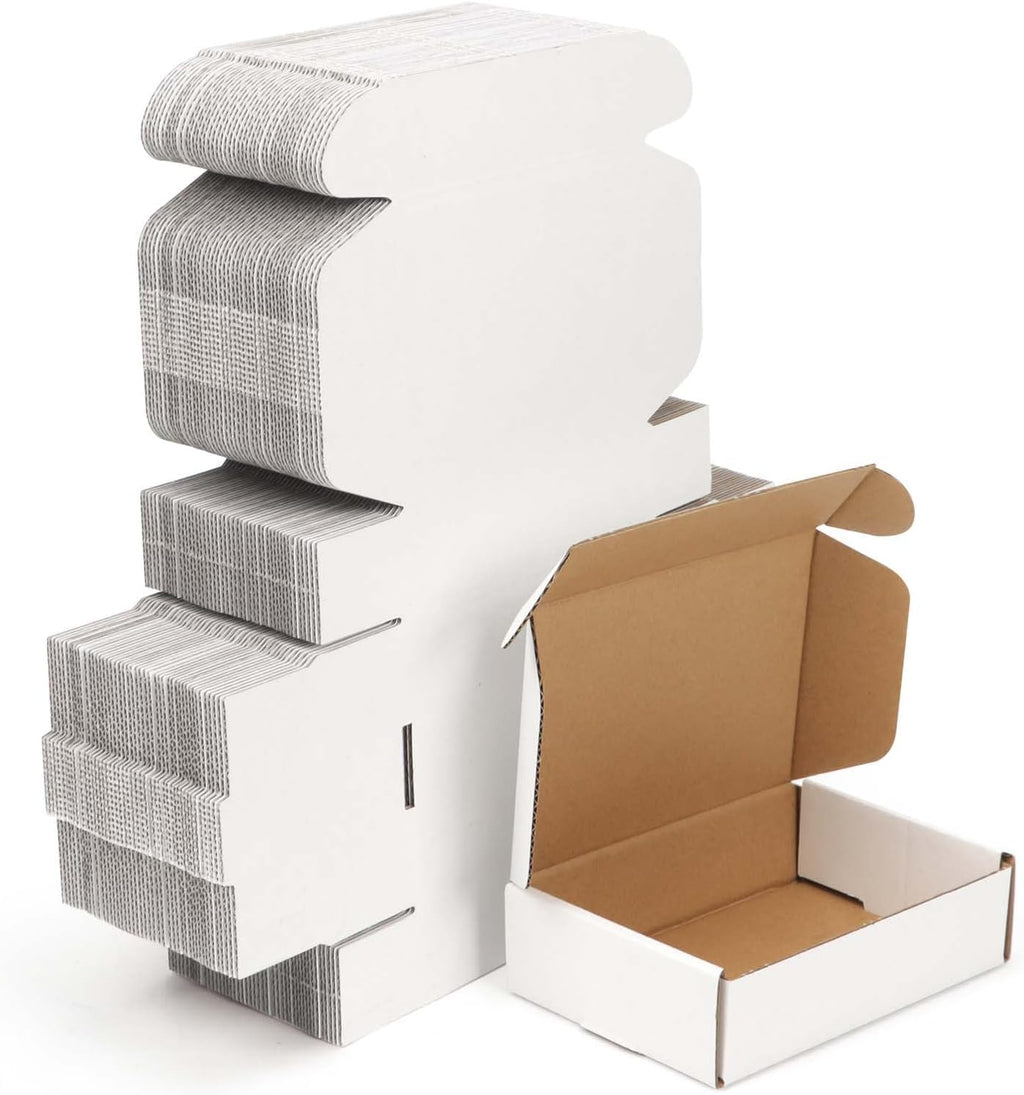 100 Pcs Shipping Boxes 5.91X3.94X1.57, White Corrugated Cardboard Box for Shipping Small Business, Gift Packing, Mailing