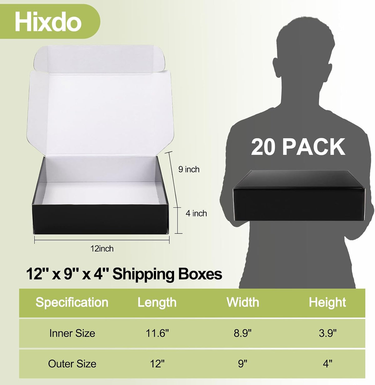Large Shipping Boxes 20 Pack, 12x9x4 Inch Mailer Boxes, Black