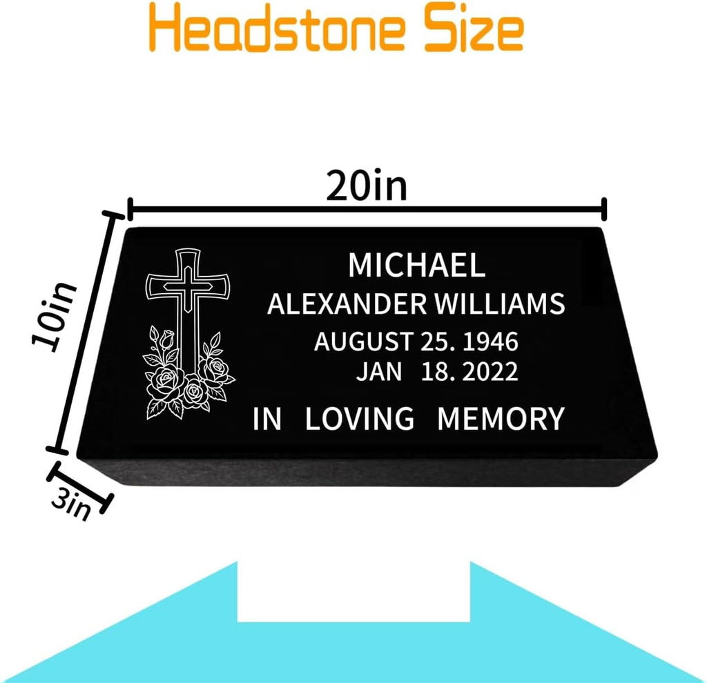 Black Granite Headstone Flat Grave Markers,Customized Granite headstones for Graves,Head Stones for Cemetery for Humans