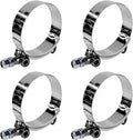 4PCS 2" T-Bolt Hose Clamp, Stainless Steel Tube Clamp with 57mm-65mm ID Range, Heavy-Duty Adjustable T-Bolt Turbo