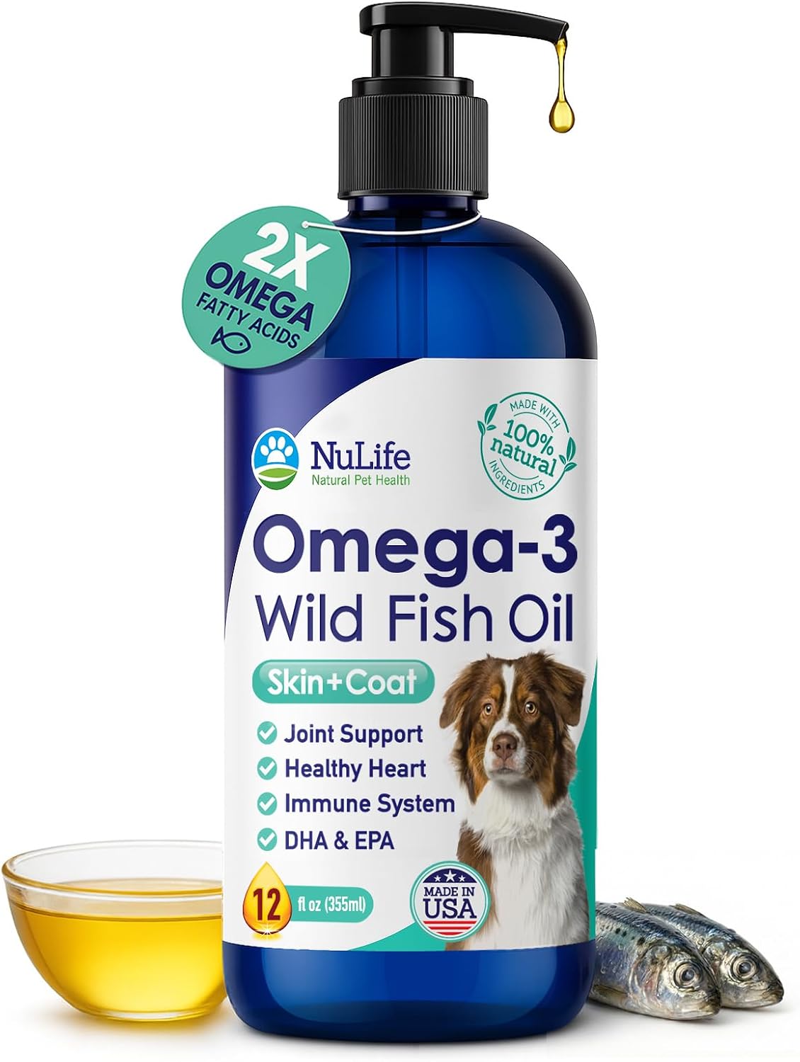 Wild Omega 3 Fish Oil for Dogs - Dog Fish Oil Liquid to Reduce Shedding & Itching - Supports Joints, Brain, and Heart