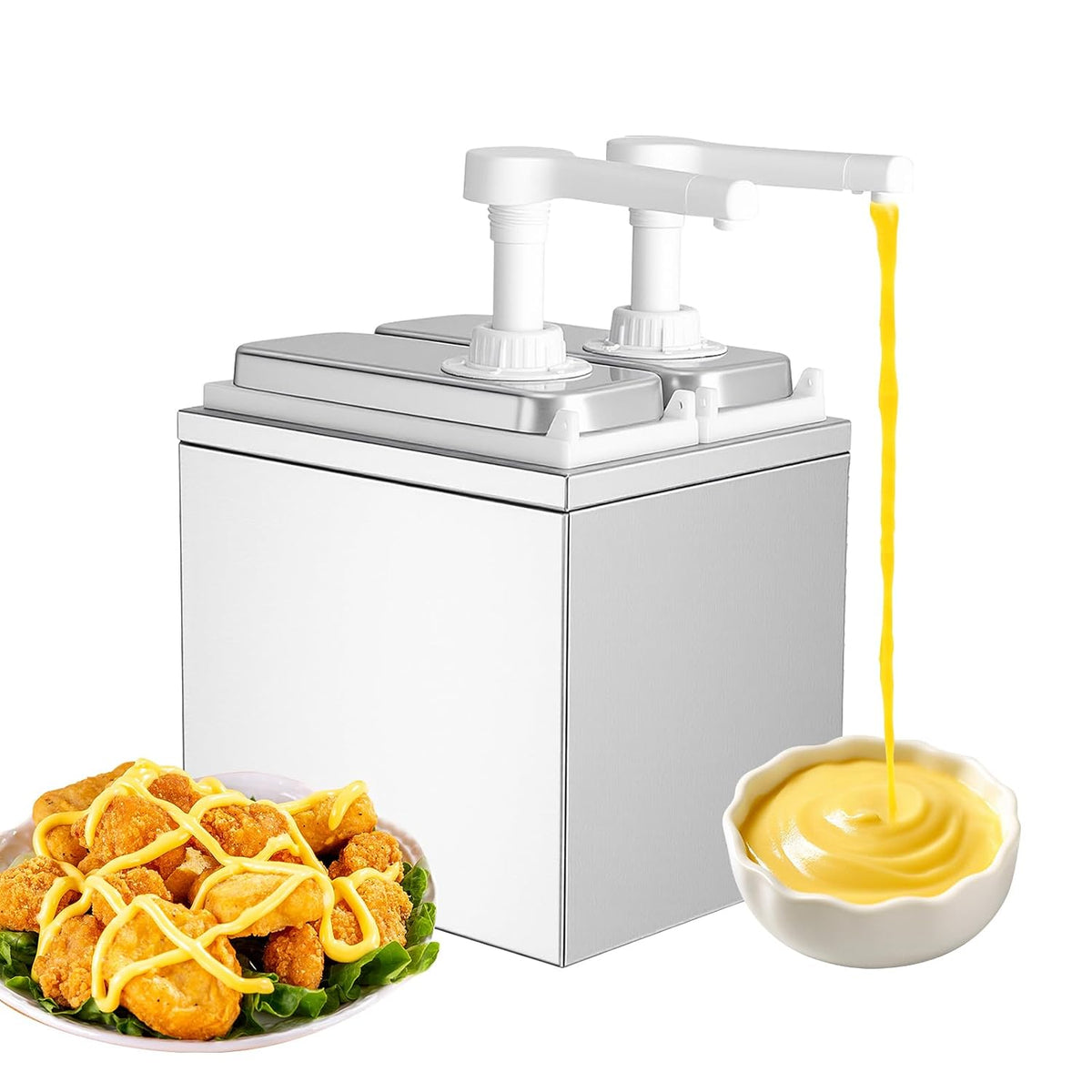 Stainless Steel One-Piece Sauce Pump Dispenser, 1L/2L Condiment Pump with Easy-Press Spring & 360° Nozzle, Detachable