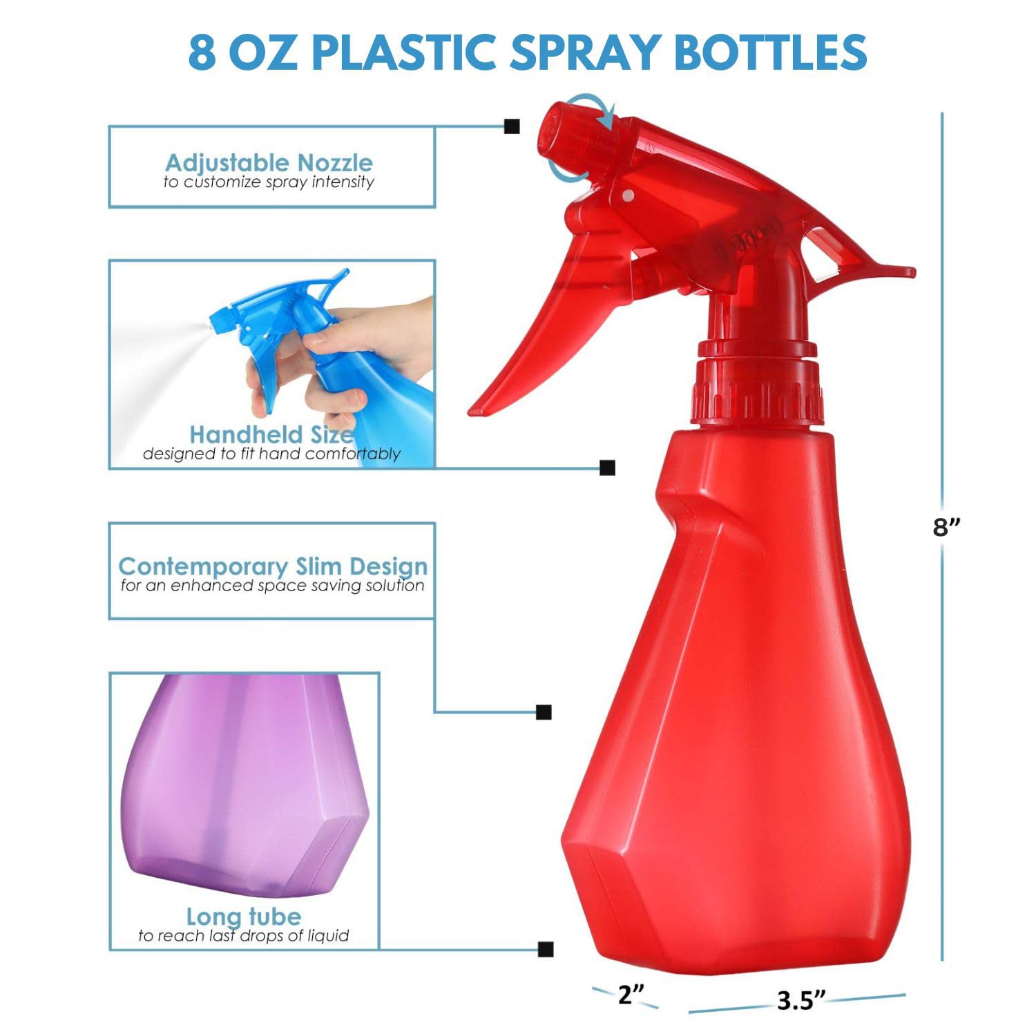 8oz 4-Pack Empty Spray Bottles for Cleaning Heavy Duty, Small Spray Bottle for Hair, Plant Mister, Squirt Bottle for