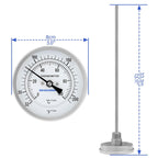 Measureman Fully Stainless Steel Bi-Metal Dial Thermometer, 3" Dial, 12" Stem, 32-212°F/0-100°C Range, +/-1% Accuracy, Adjustable, 1/2" NPT Back Mount