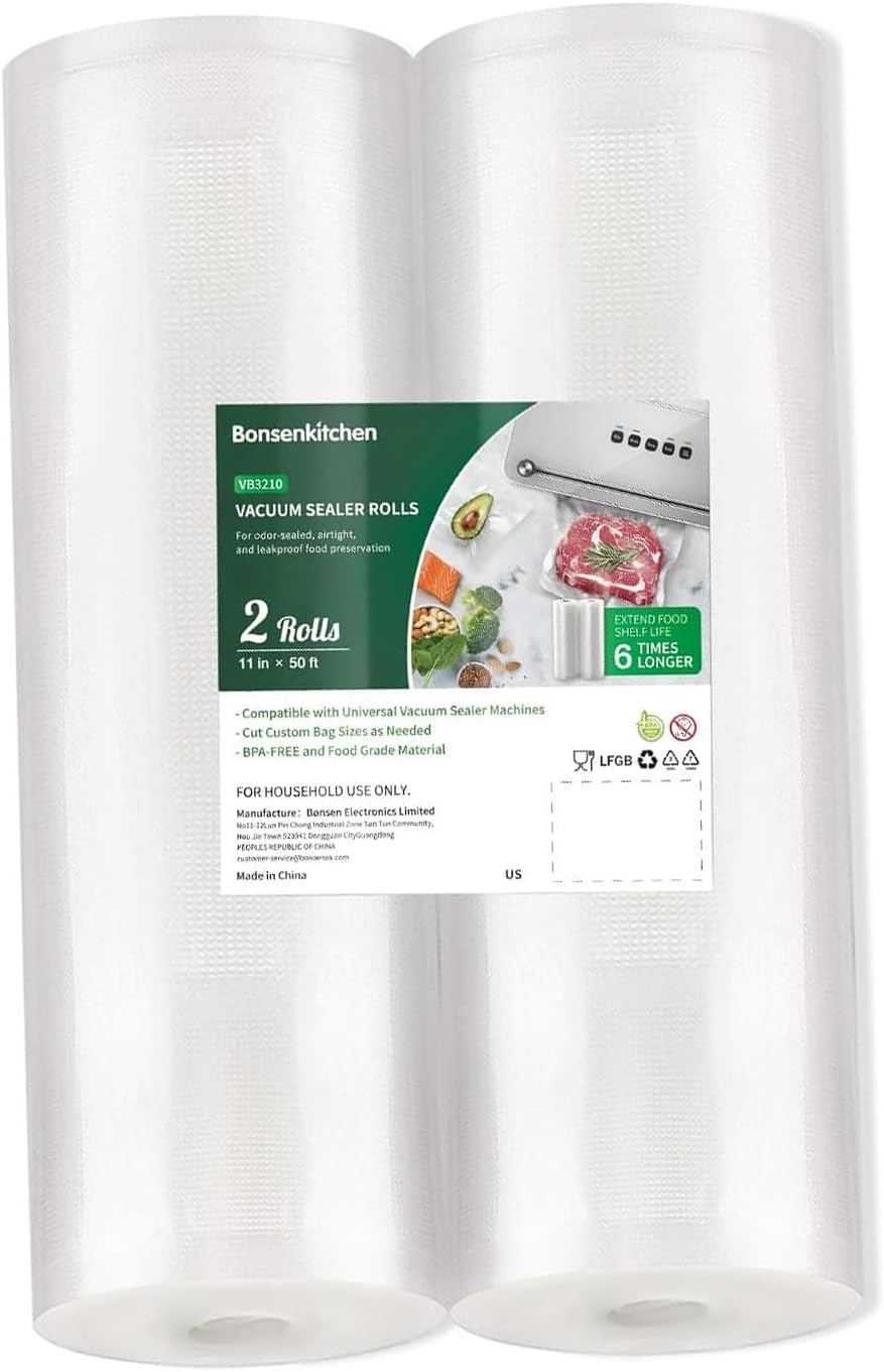 Vacuum Sealer Roll Bags, 600"W x 11"H 2-Pack, BPA-Null, Commercial Grade, Customizable for Food Storage & Sous Vide