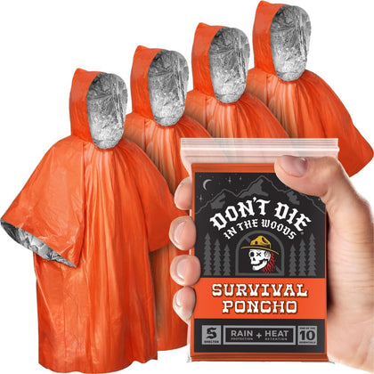 Don’t Die in The Woods – Emergency Poncho – Heat Saving + Rain Protection | Ultralight – Waterproof – Extra Thick –