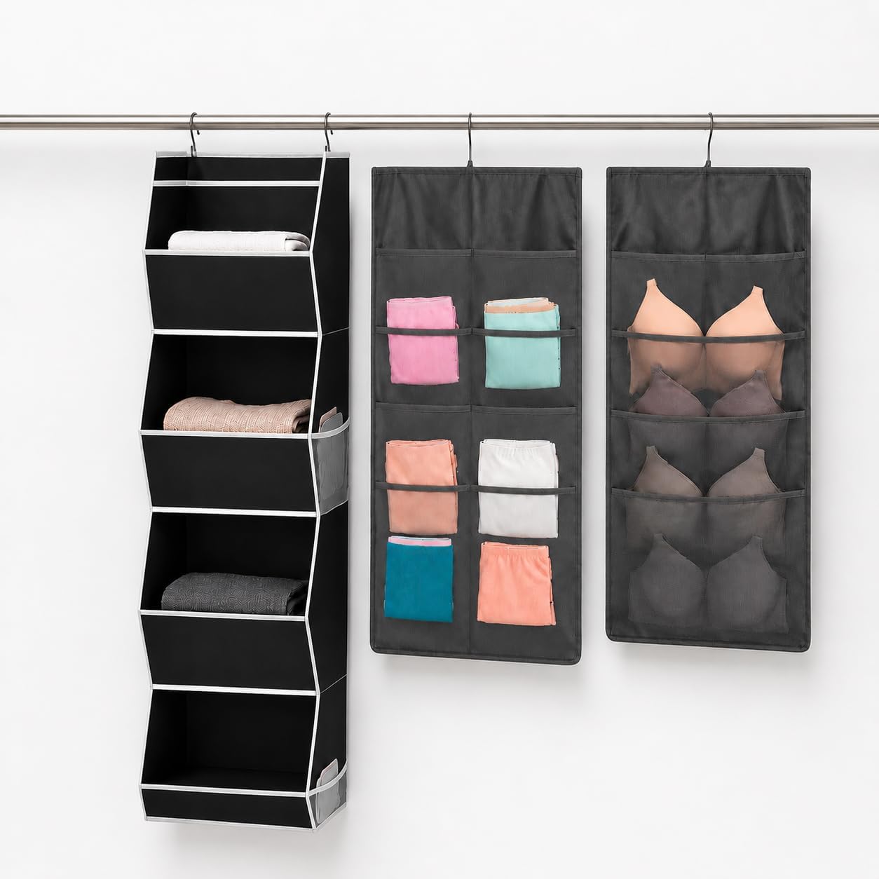 Velvet Hangers 20 Pack Space Saving with Hanging Closet Organizer Bag, Slim Black Non Slip Clothes Hangers + Gray 15
