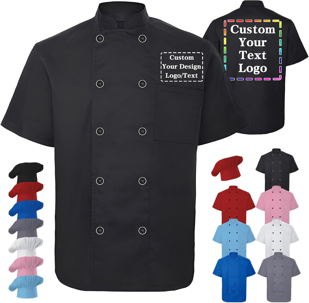 Chef Coat Personalized Chef Jacket Men Women Custom Name Logo Text Work Shirt with Pockets Chef's Hat Uniform