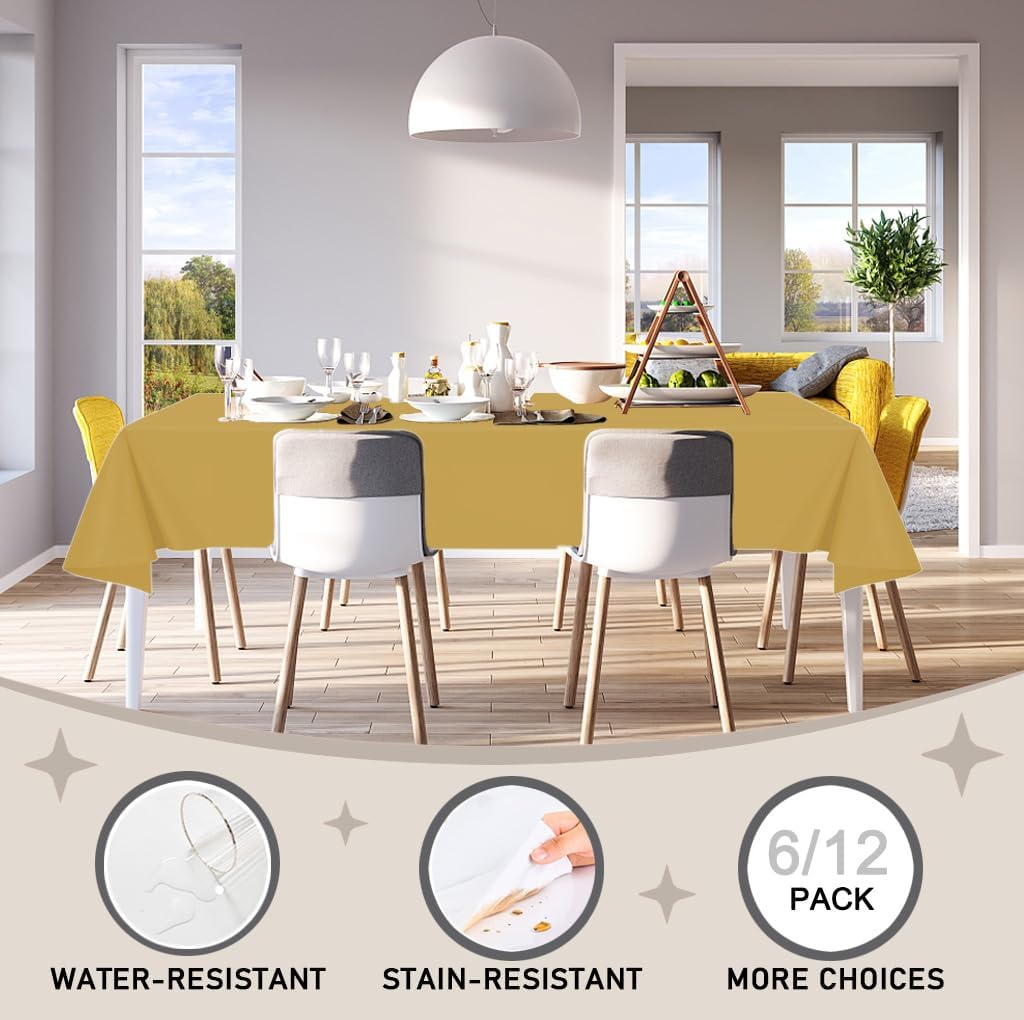 12 Pack Gold Disposable Plastic Tablecloth 54"x108" Table Cover