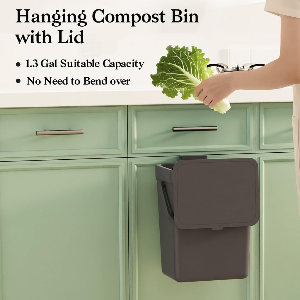 Countertop Compost Bin, Hanging Small Trash Can with Lid Under Sink for Kitchen, Food Waste Bin for Countertop