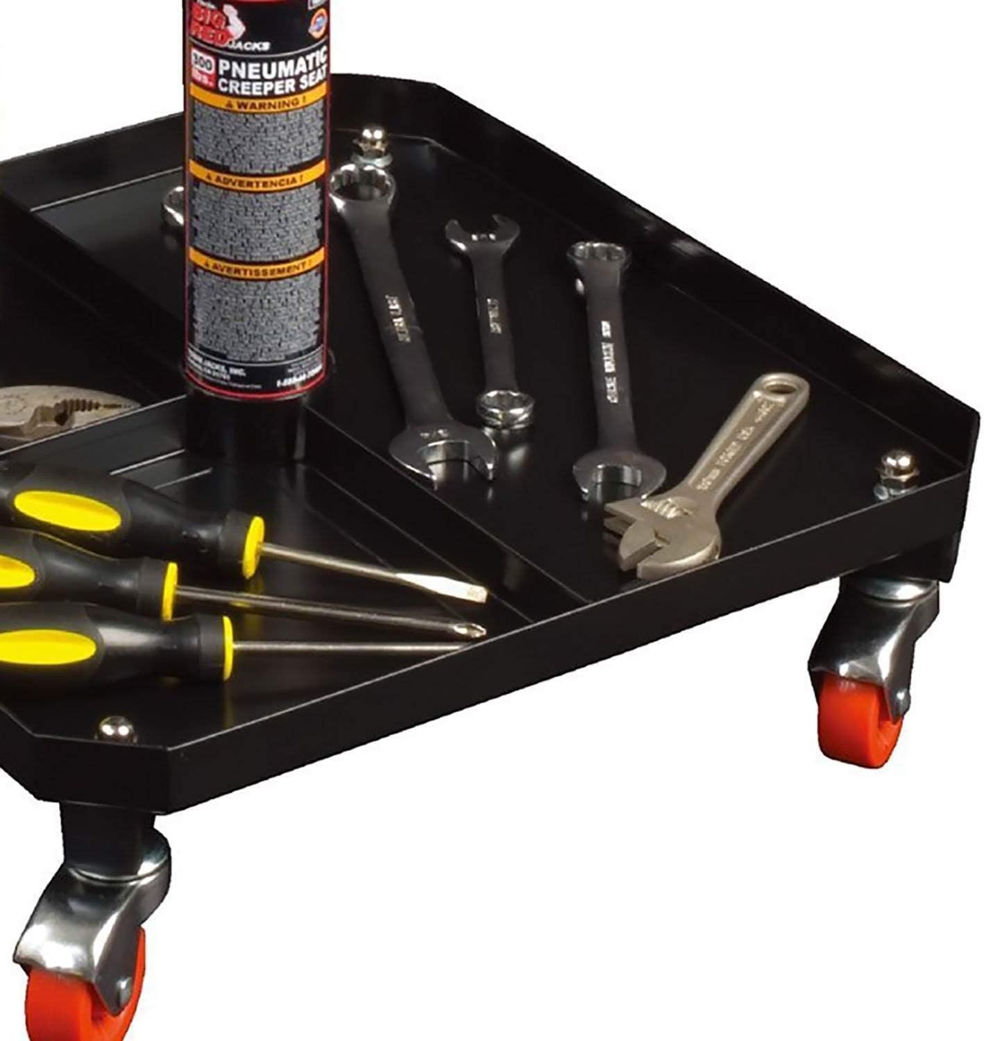TR6350 Torin Rolling Pneumatic Creeper Garage/Shop Seat: Padded Adjustable Mechanic Stool with Tool Tray Storage, Red