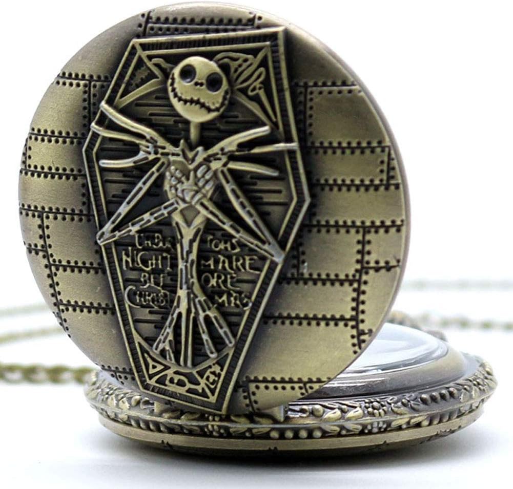 Steampunk Antique Nightmare Christmas Pocket Watch Mens Quartz Pocket Watch with Necklace Chain Christmas Gift…