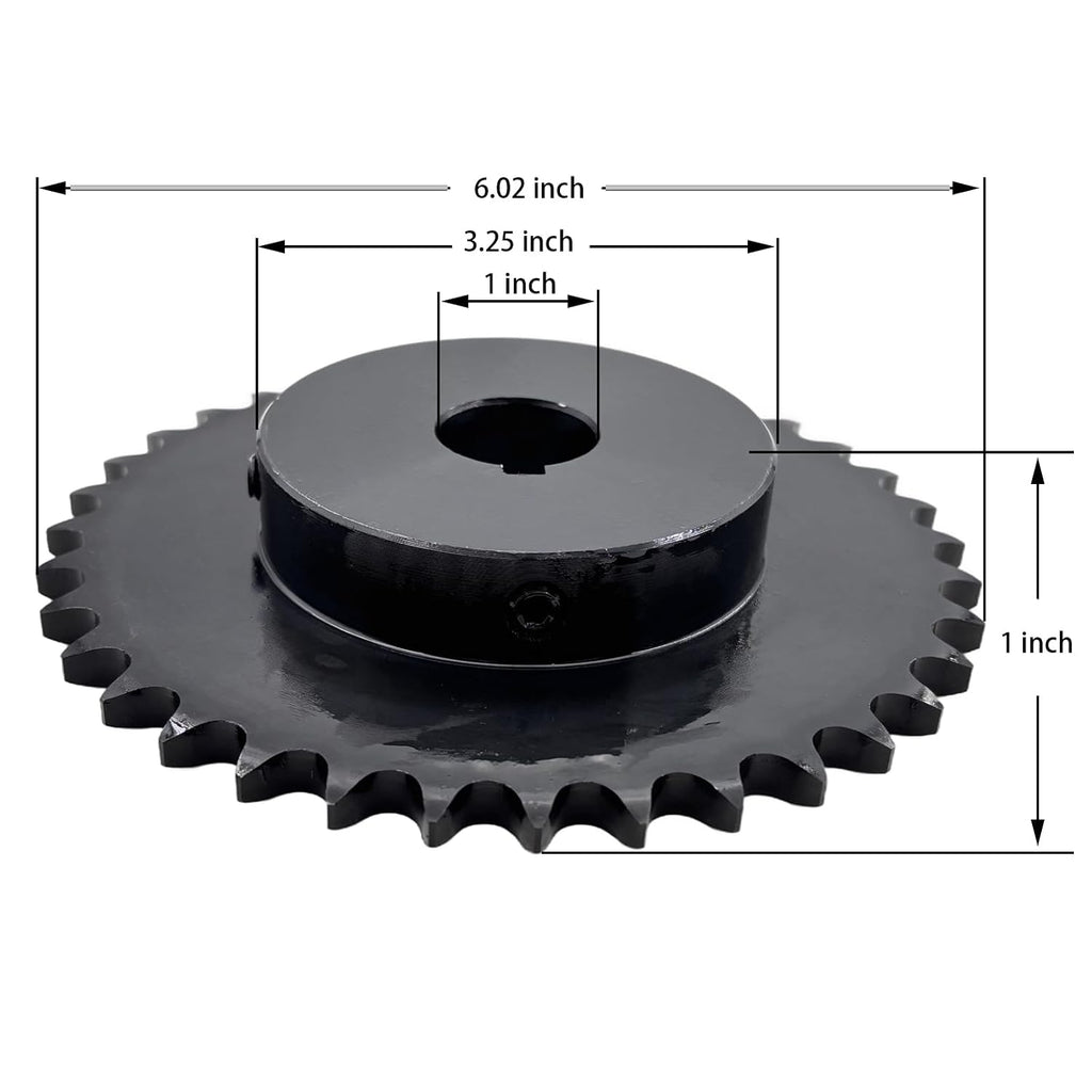 #40 Roller Chain Sprocket Type B 1 inch Bore 36 Tooth, Hardened Antirust 1045 Steel Drive Sprockets 40B36-1