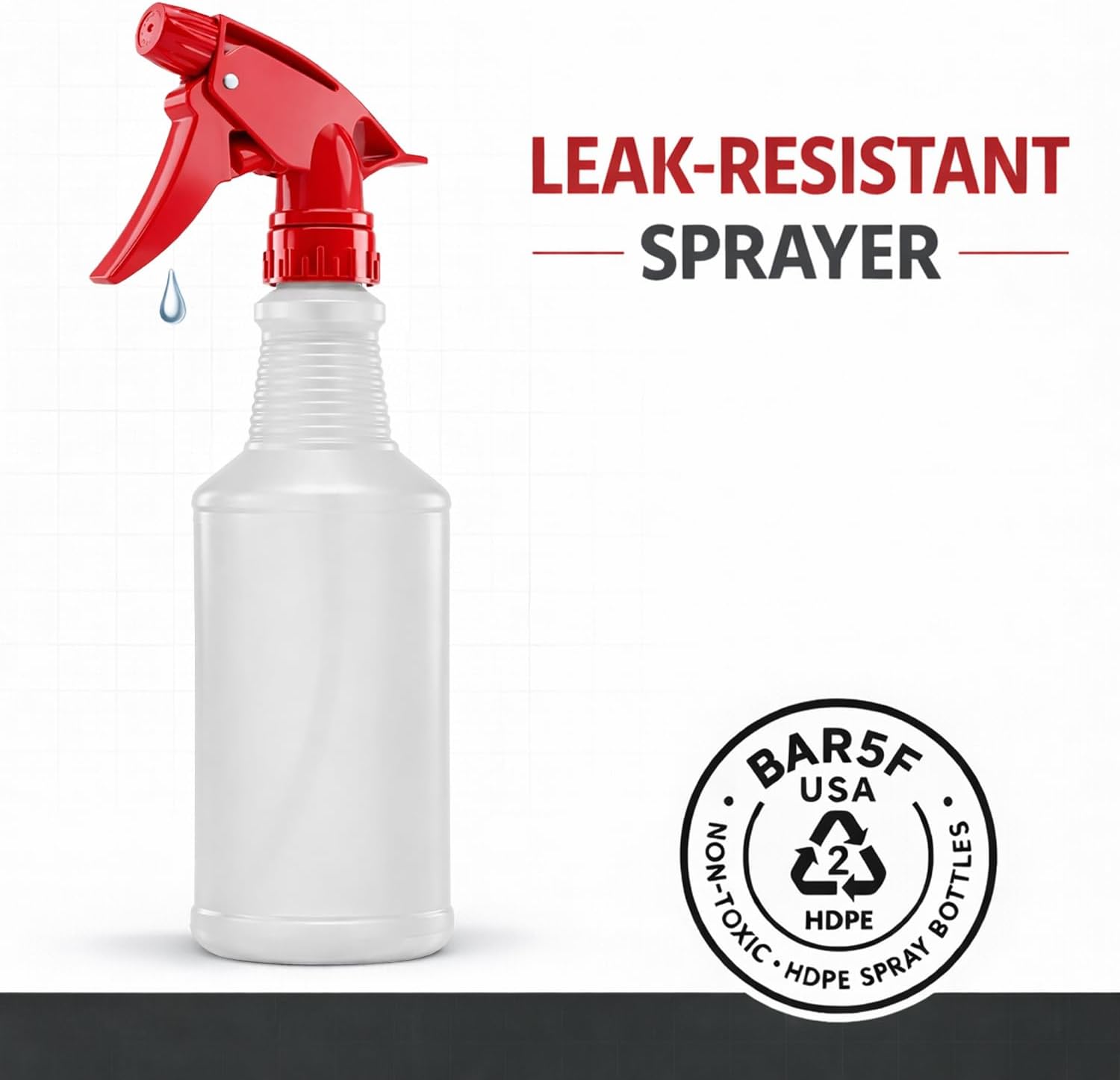 Spray Bottles, 16 Oz, 4 Pack, Chemical-Resistant HDPE, BPA-Free, Non-Toxic, Red Trigger Sprayers, Refillable Empty