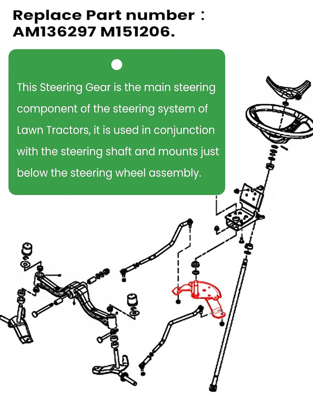 AM136297 Steering Gear for John Deere Lawn Tractor X300 X320 X340 X500 X520 Replace AM136297 M151206