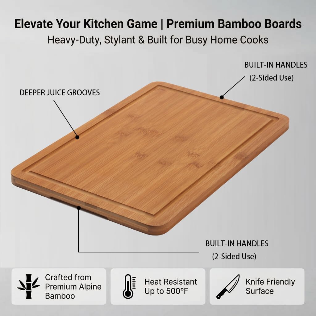 3-Piece Deep Carbonized Bamboo Cutting Board Set with Vertical Drying Stand | Wooden Chopping Boards for Kitchen |