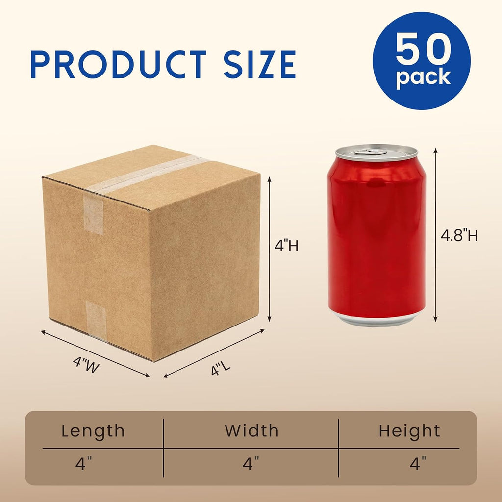 4x4x4" Shipping Boxes 50 Pack Small Corrugated Cardboard Box Brown