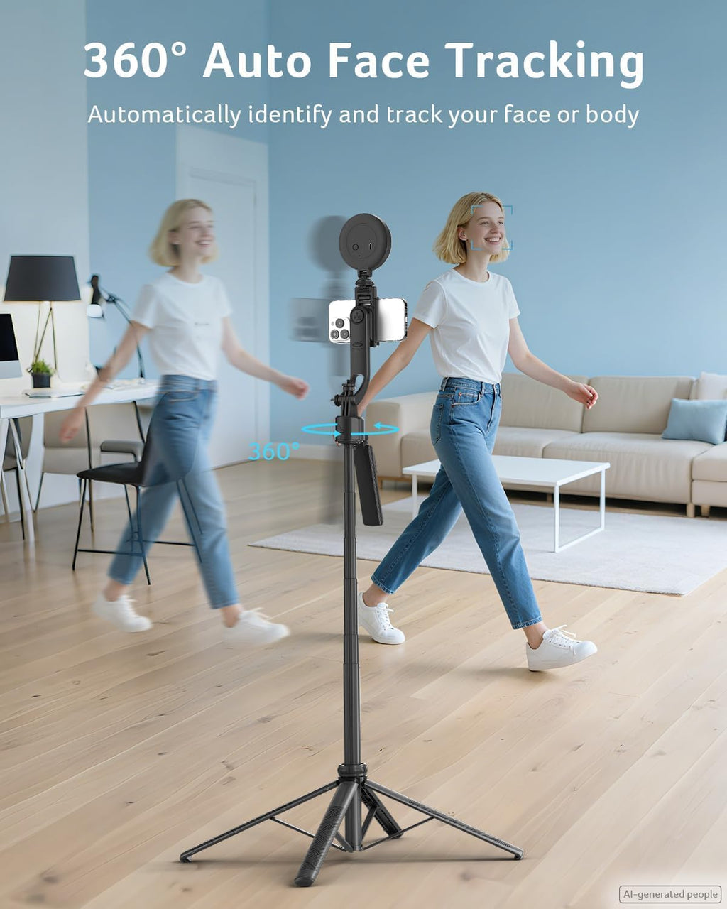 Gadget Auto Face Tracking Tripod for iPhone/Cell Phone/Android/Camera with Light and Remote, 64", No App