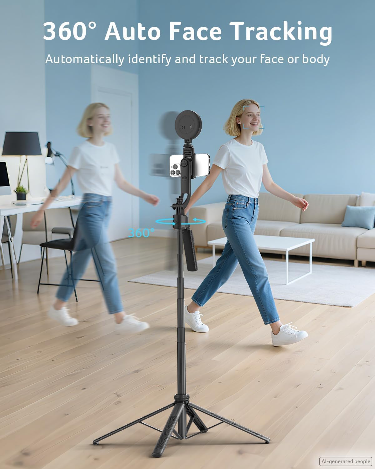 Gadget Auto Face Tracking Tripod for iPhone/Cell Phone/Android/Camera with Light and Remote, 64", No App