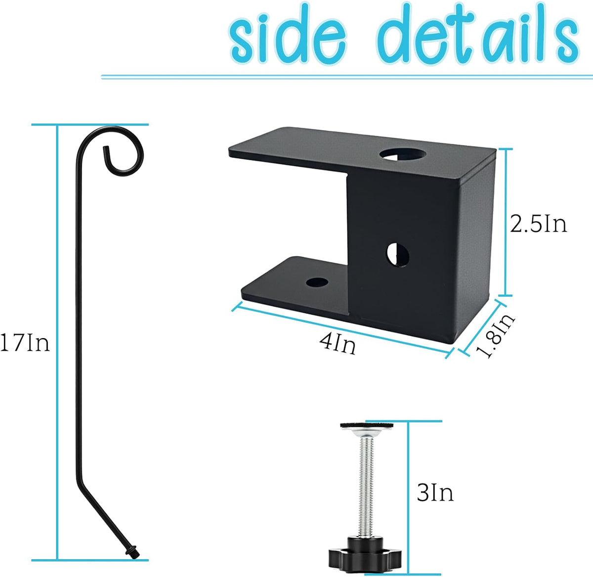 Deck Hook Rail Set of 2, 17 Inch Heavy Duty Deck Hook, 360 Degree Swivel Plant Hanger, Solid Metal Deck Hangers for