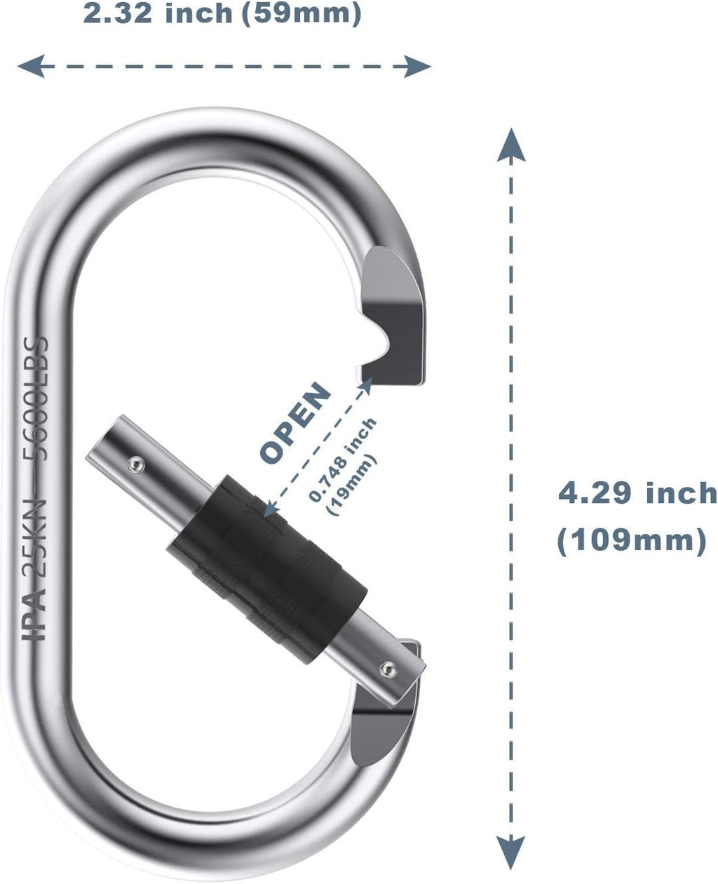 Carabiner Clips Large 4.3", Heavy Duty Screw Locking Carabiner 25kn(5600lb) | Oval Shape, Steel for Climbing