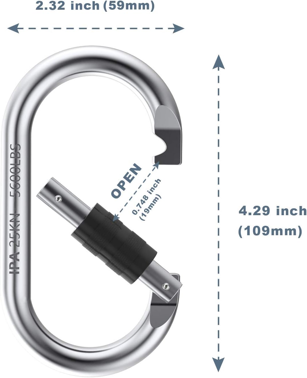 Carabiner Clips Large 4.3", Heavy Duty Screw Locking Carabiner 25kn(5600lb) | Oval Shape, Steel for Climbing