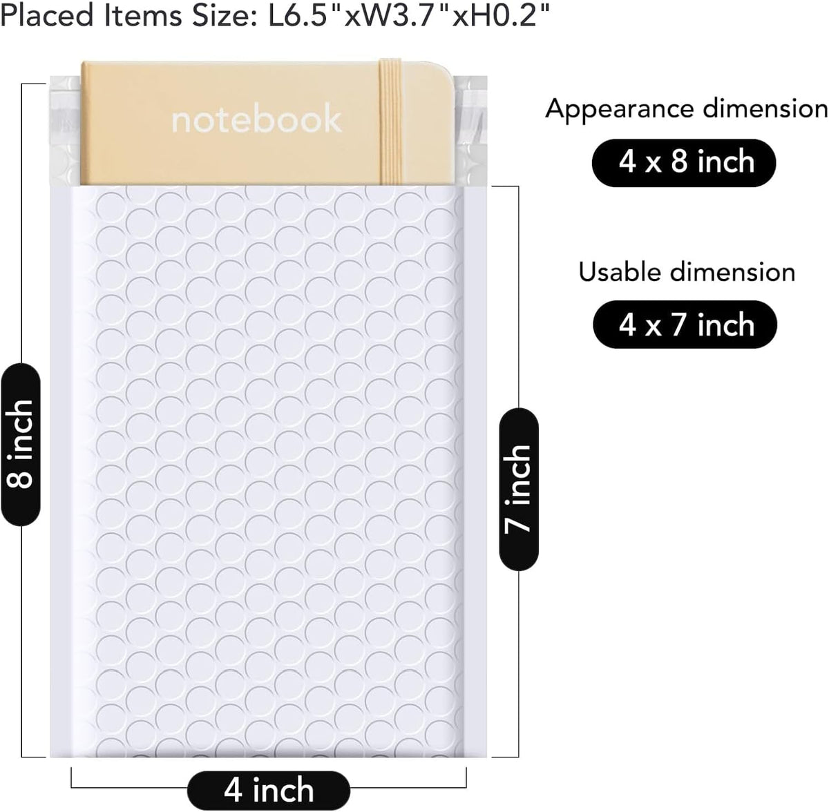 4x8 Bubble Mailers 100 Pack White Padded Envelopes Usable Size 4x7"
