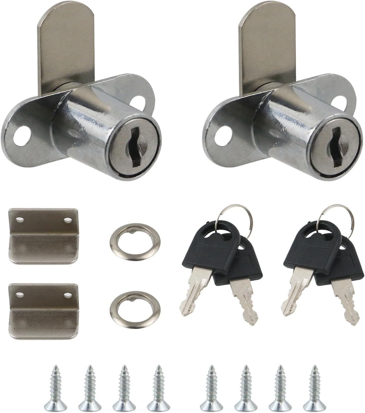 2PCS Zinc Alloy Cabinet Cam Lock Keyed Alike, Silver | 4/5" Cylinder Drawer Locks Hardware Secure Files Drawers RV