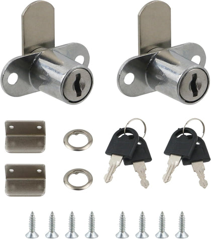 2PCS Zinc Alloy Cabinet Cam Lock Keyed Alike, Silver | 4/5" Cylinder Drawer Locks Hardware Secure Files Drawers RV