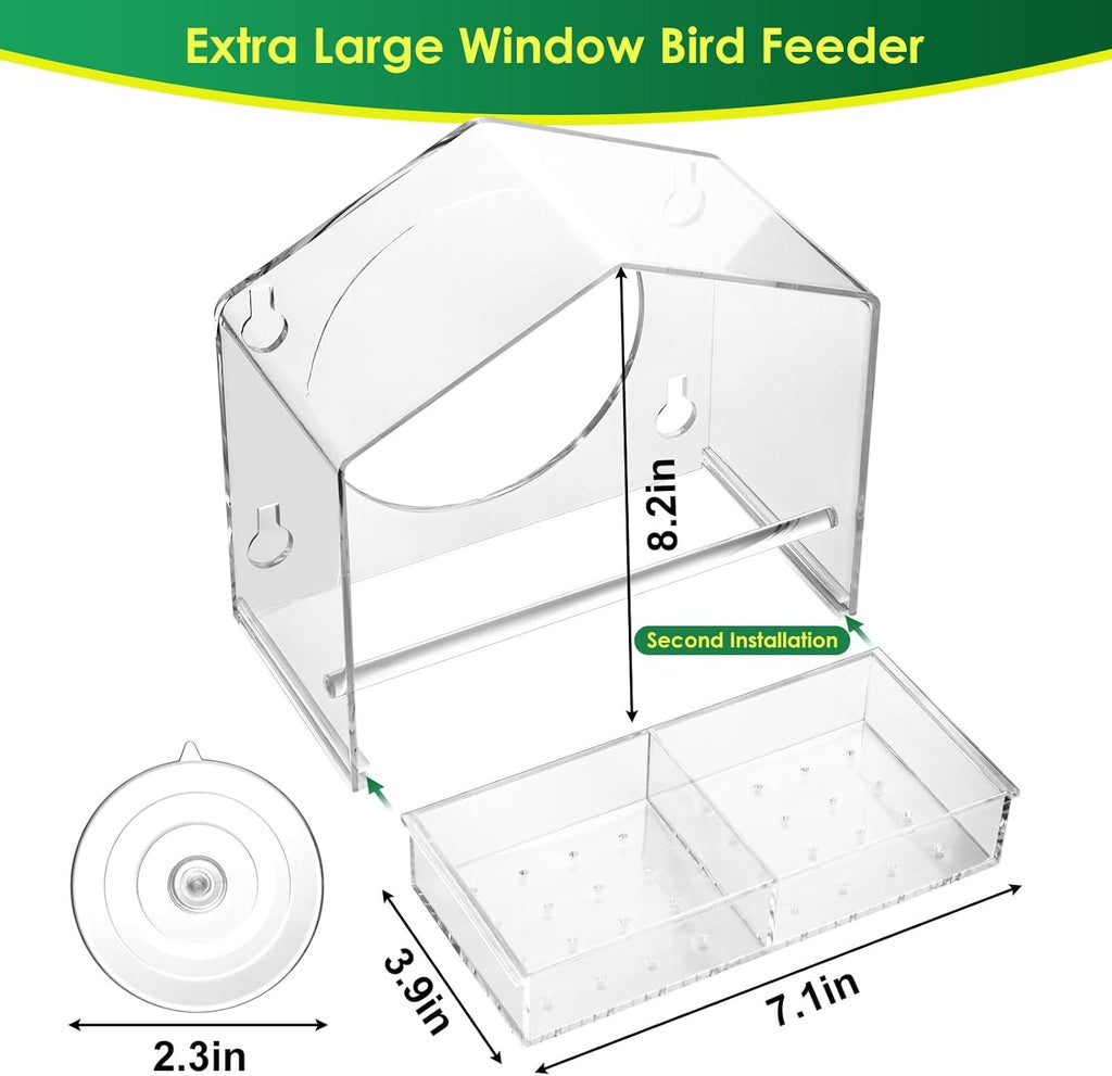 Window Bird Feeder with Strong Suction Cups - Slide-Out Tray