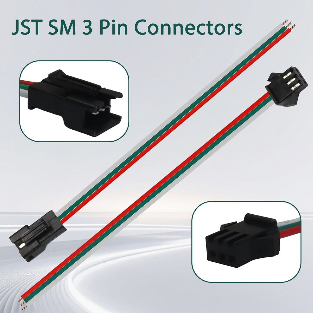 3 Pin JST SM Connector 20 Pairs, 15cm 22AWG Pigtail