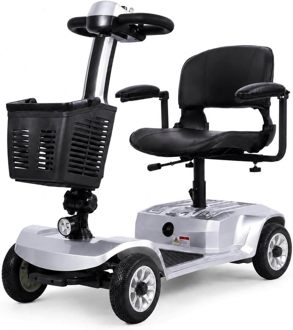 Electric Mobility Scooter for Adults & Seniors, Foldable 4-Wheel Mobility Scooter with LED Headlight & Basket