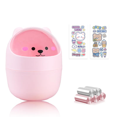 Cute Desktop Tiny Trash Can with Flip Lid, Creative Kawaii Bear Mini Wastebasket, Portable Countertop Dustbin for