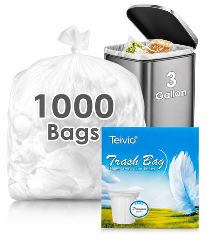 Small Trash Bags 3 Gallon 1000 Counts Garbage Bags, Bathroom Trash Can Bin Liners, Small Plastic Bags for kitchen