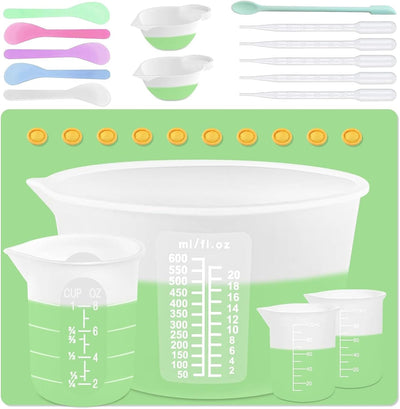 Silicone Measuring Cups Kit for Resin, Epoxy Supplies Set with 600ml, 250ml & 100ml Silicone Cups, Reusable Resin