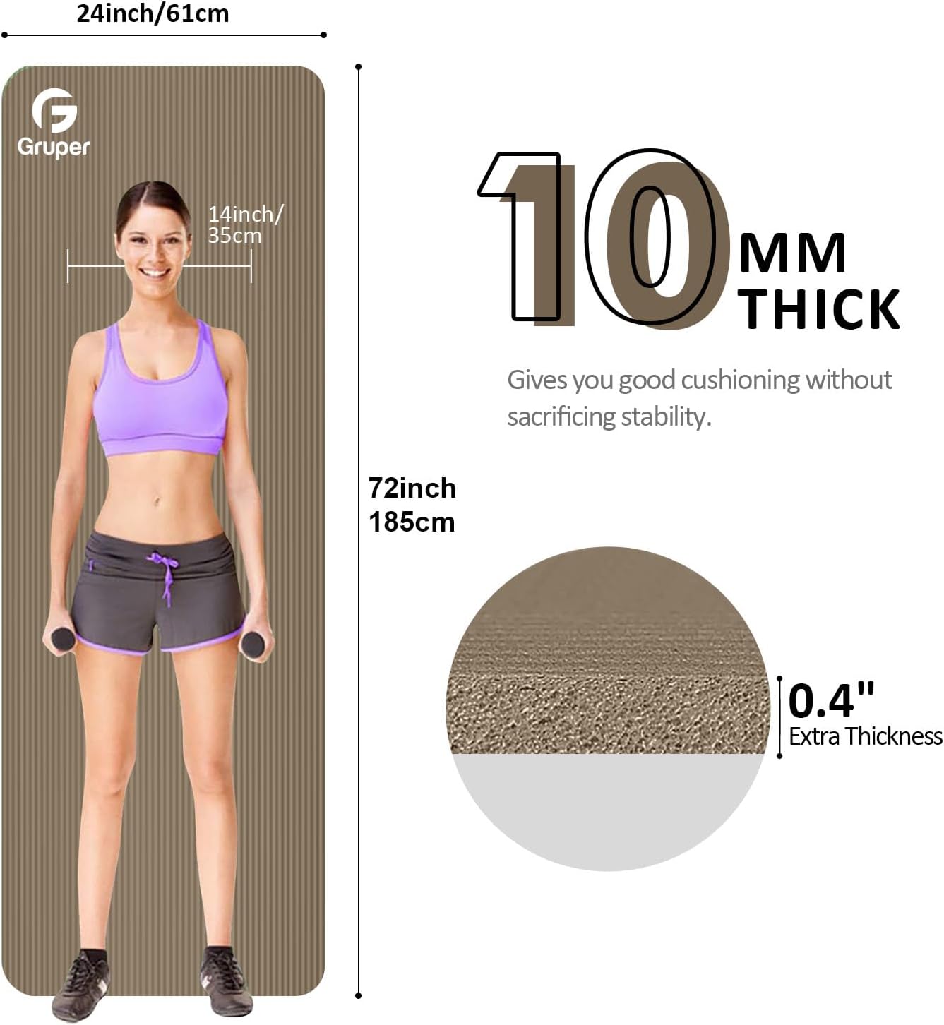 Thick Yoga Mat Non Slip, Large Size 72" L x 32" W x 0.6" TH, Premium Exercise & Fitness Mat with Carrying Strap and