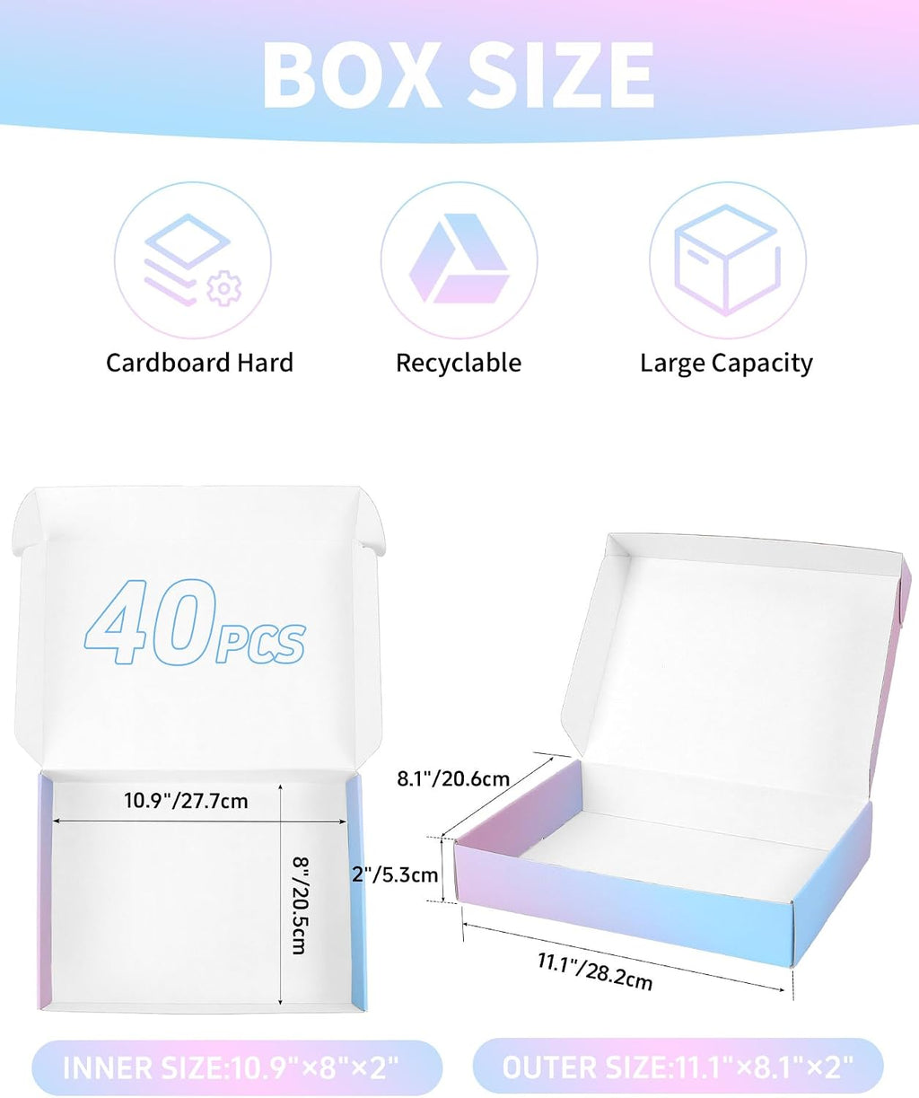 11x8x2 Inch Shipping Boxes 40 Pack, Purple Gradient Mailer Packaging Box, Corrugated Cardboard Boxes for Gift Small