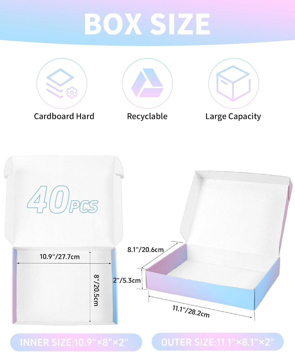 11x8x2 Inch Shipping Boxes 40 Pack, Purple Gradient Mailer Packaging Box, Corrugated Cardboard Boxes for Gift Small