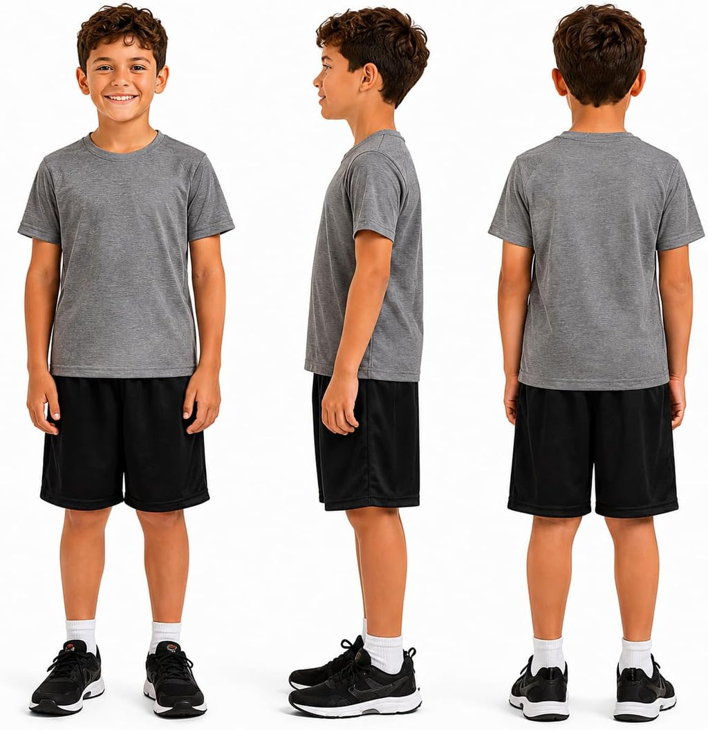 Boys Basketball Shorts 3 Pack Performance Active Mesh Shorts | Breathable Quick-Dry Feel, Elastic Waist with Pockets