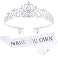 Custom Sash with White Blank Satin Sash For Women Girls Birthday Prom Pageant Bride to Be Sash and Tiara Make Your Own