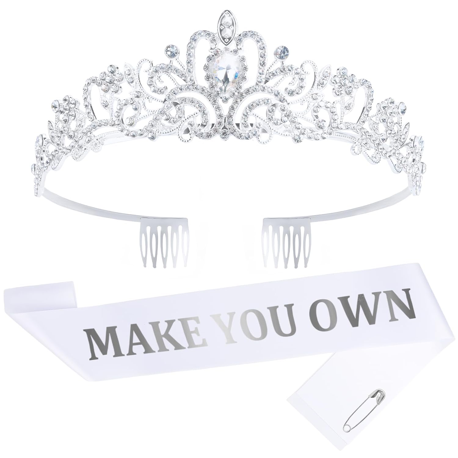 Custom Sash with White Blank Satin Sash For Women Girls Birthday Prom Pageant Bride to Be Sash and Tiara Make Your Own
