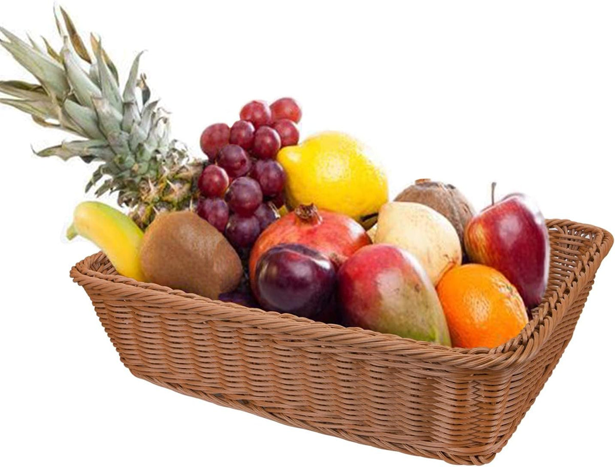 3 Pack Imitation Rattan Woven Bread Baskets, 11.8 x 7.8 Inch Plastic Wicker Fruit Baskets for Food Serving