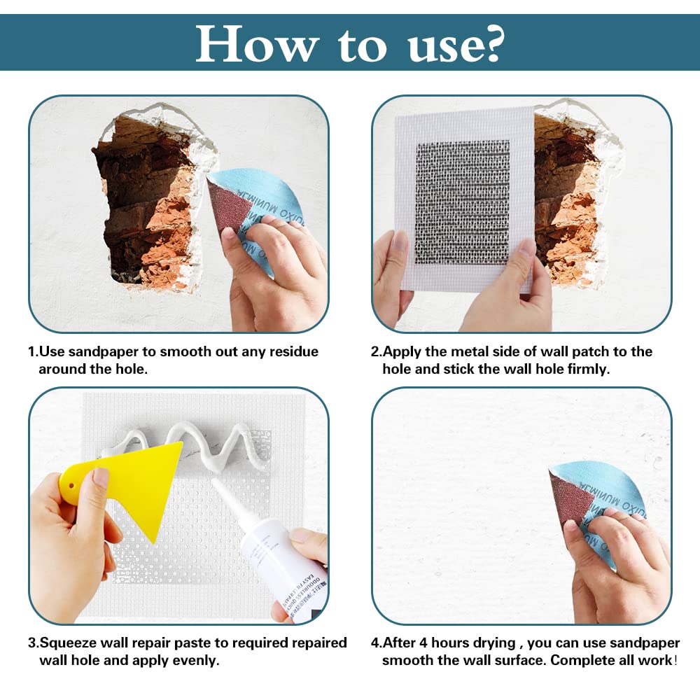 4" 6" 8" (Two of Each) Drywall Patch Kit, Sheetrock Repair Kit | Plasterboard Patch, Safe Mend Plaster Repair Kit