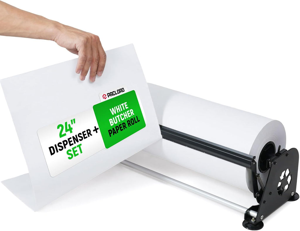 24" Paper Dispenser with Cutter + White Butcher Paper Roll