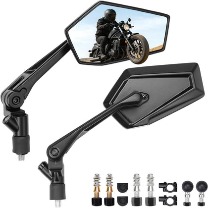 Universal Motorcycle Mirrors with Integrated 1" Ball Phone Mount Base, Full Aluminum Alloy Foldable Side Rear View