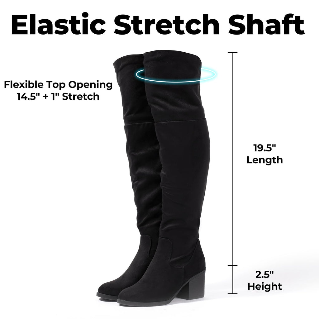 Women's Thigh High Boots Sexy Stacked Block Heel Boots Over the Knee