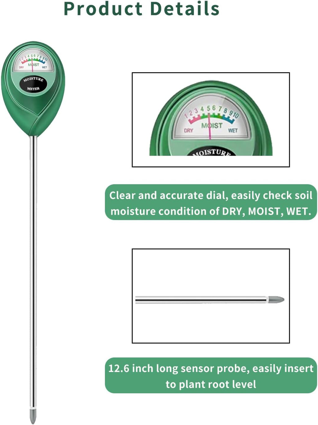 Soil Moisture Meter, Long Probe Soil Moisture Monitor for House Plants, Soil Hygrometer Moisture Sensor for Indoor &