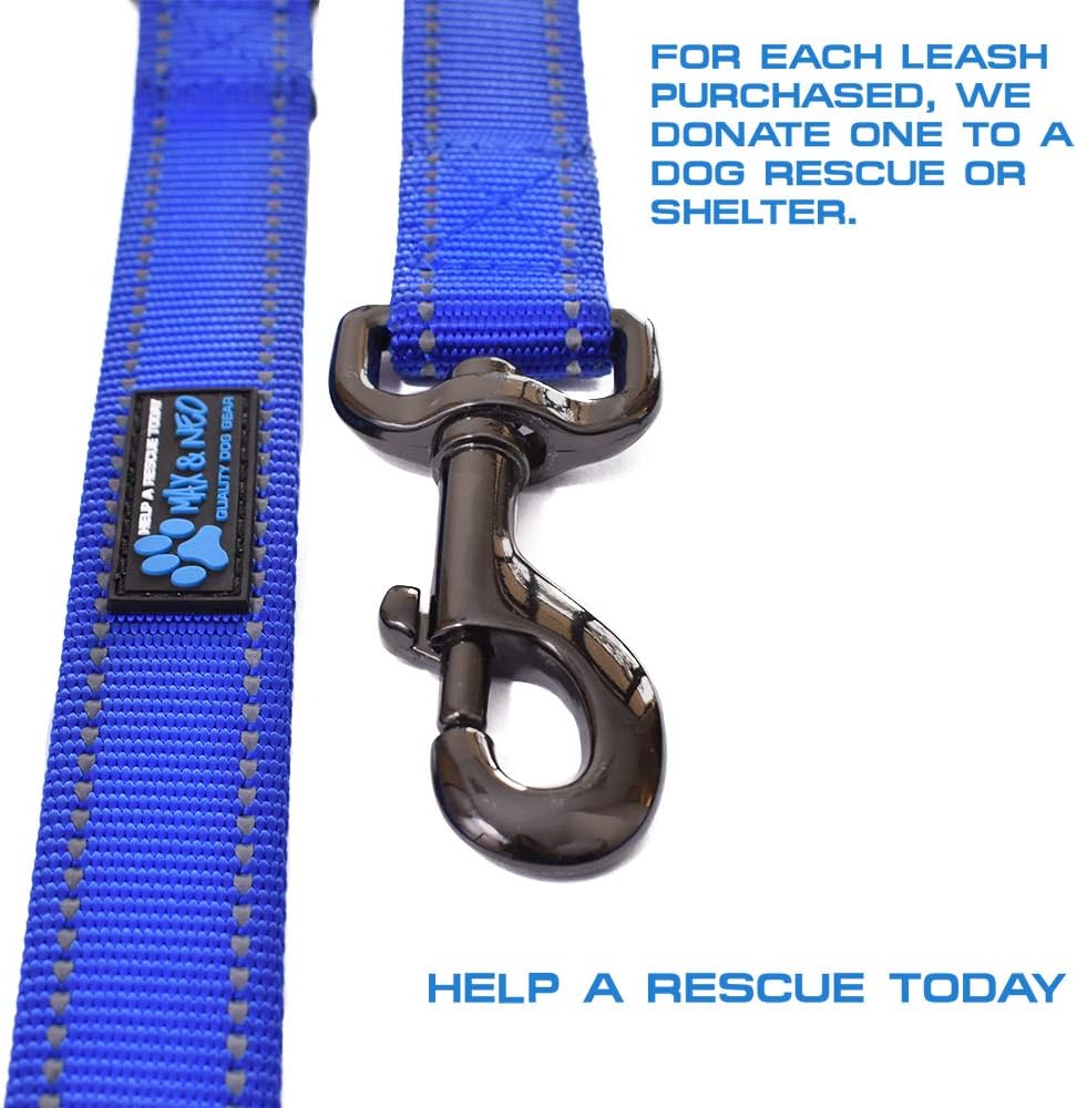 Double Handle Traffic Dog Leash - Reflective, Donates to Dog Rescue (Teal, 6 FT)