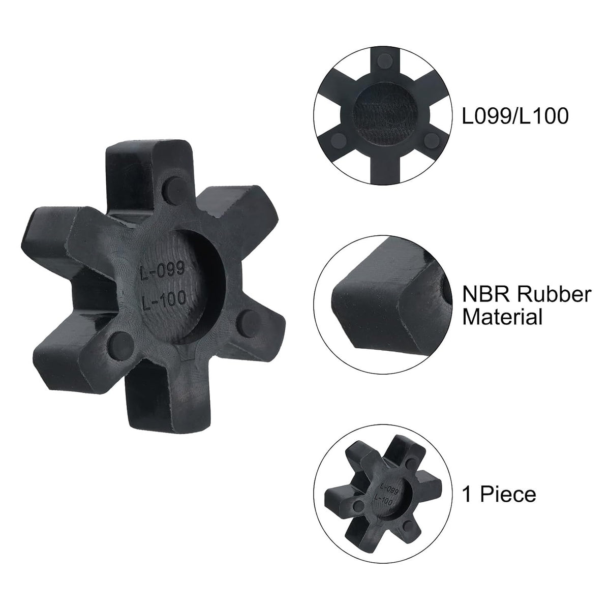 uxcell L099/L100 Jaw Coupling Insert, Flexible Solid Type NBR Rubber, Black